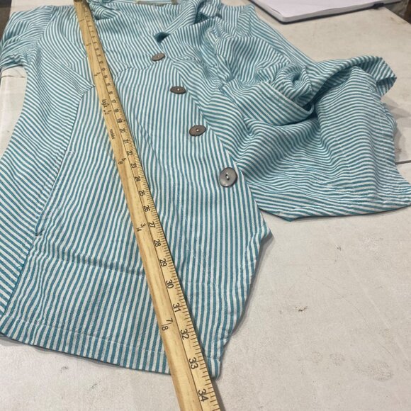 Soft Surroundings Tunic Top Womens Size M Blue Striped Button-Front Asymmetrical - Picture 10 of 11